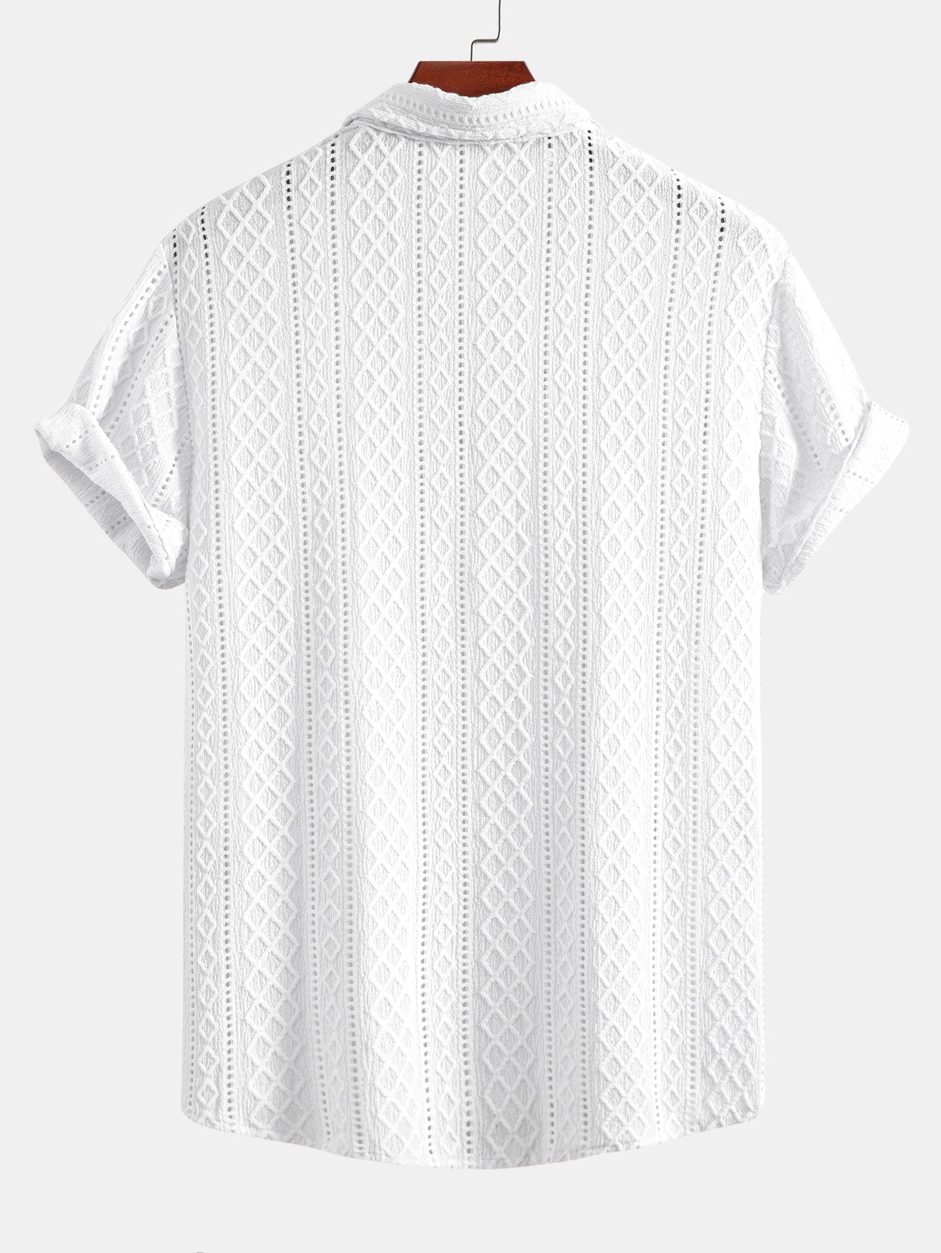 Camisa abotonada con estampado jacquard de rombos geométricos y pantalones cortos de 5" con cordón y textura arrugada