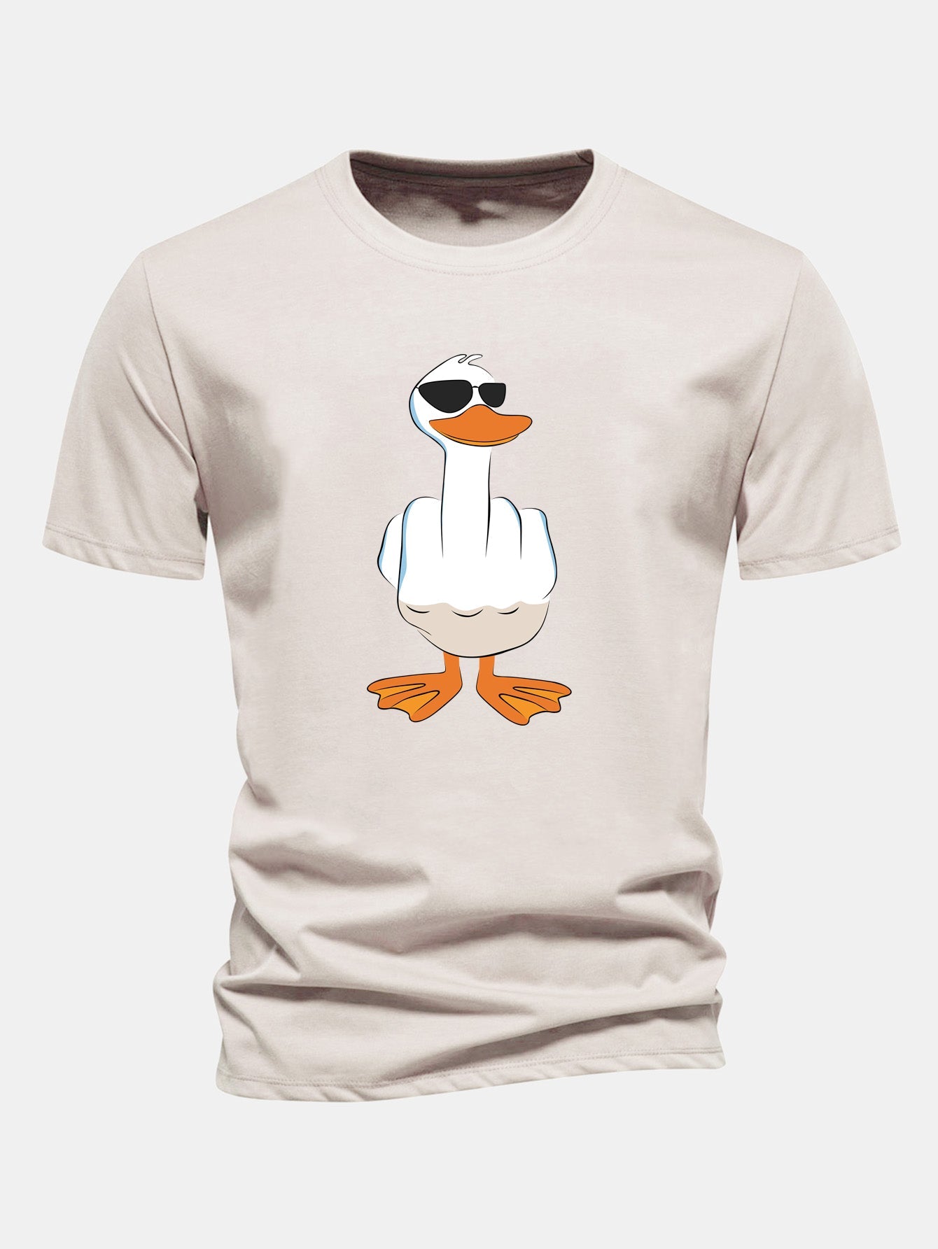 Regular Fit Funny Middle Finger Duck Print Cotton T-Shirt