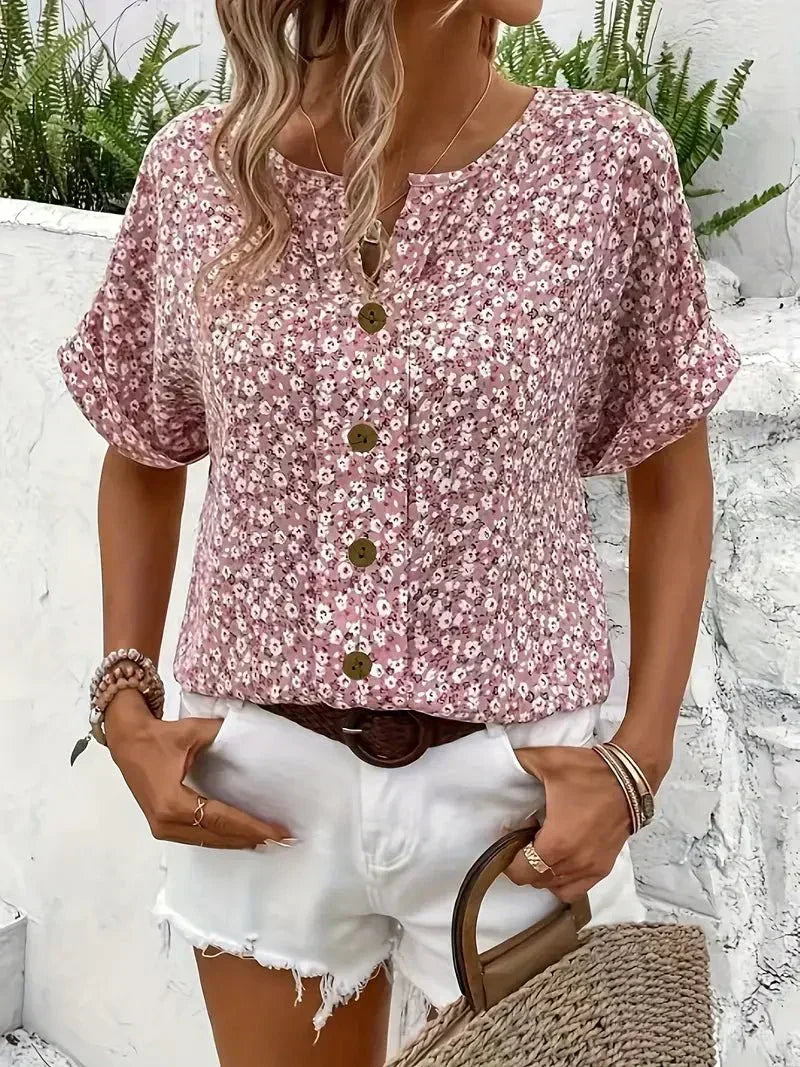 Faye | Blusa Floral con Escote de Muesca