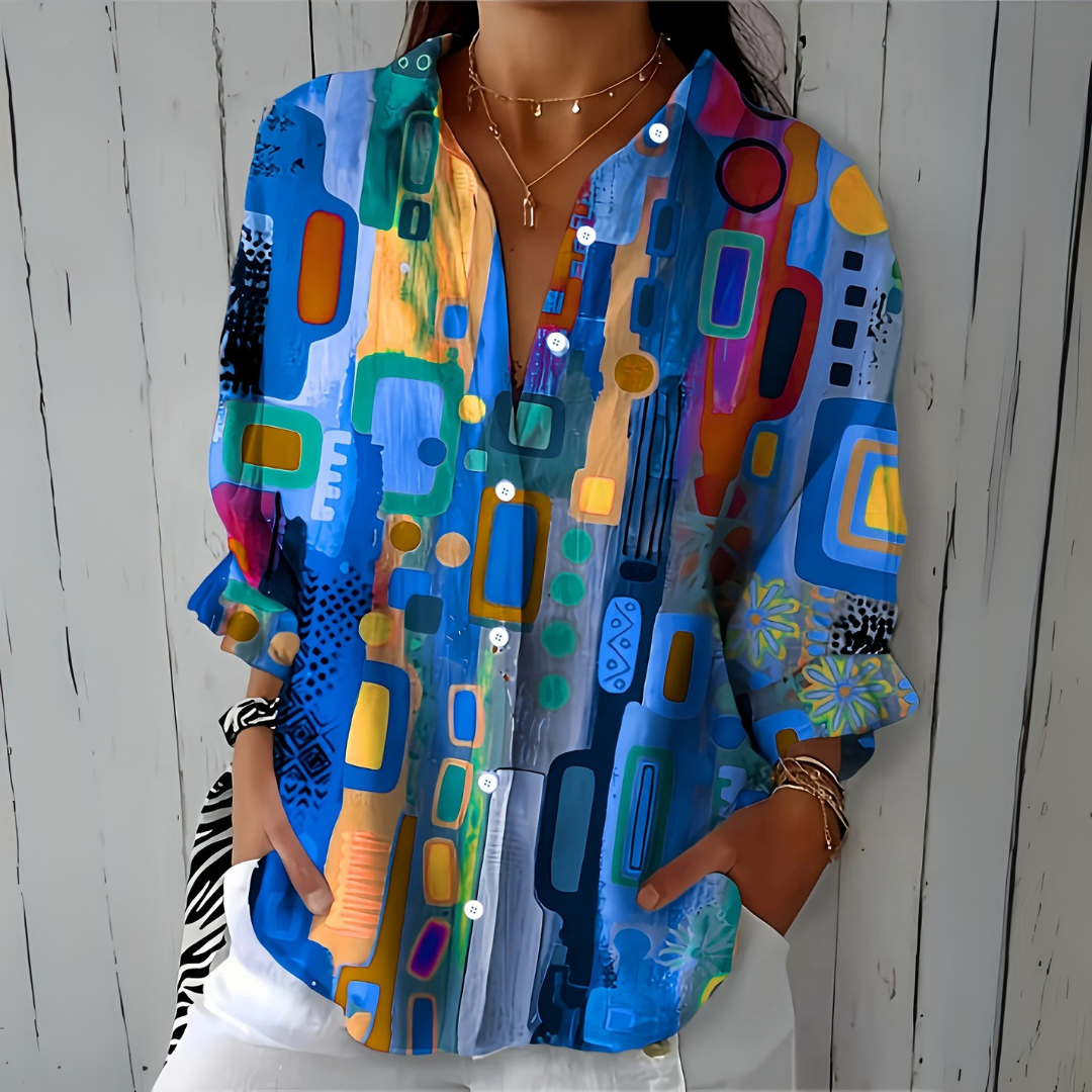 Catalina - Blusa de Botones Artística y Vibrante