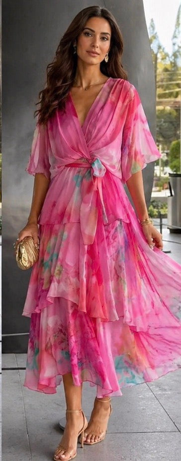 Cara | Vestido Escalonado con Mangas Mariposa