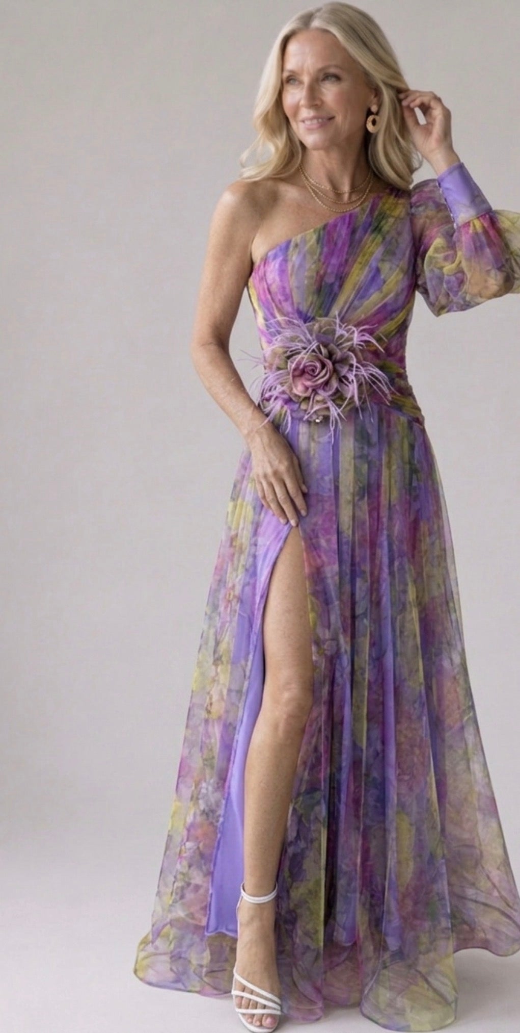 Winona | Vestido de Noche Floral de un Hombro