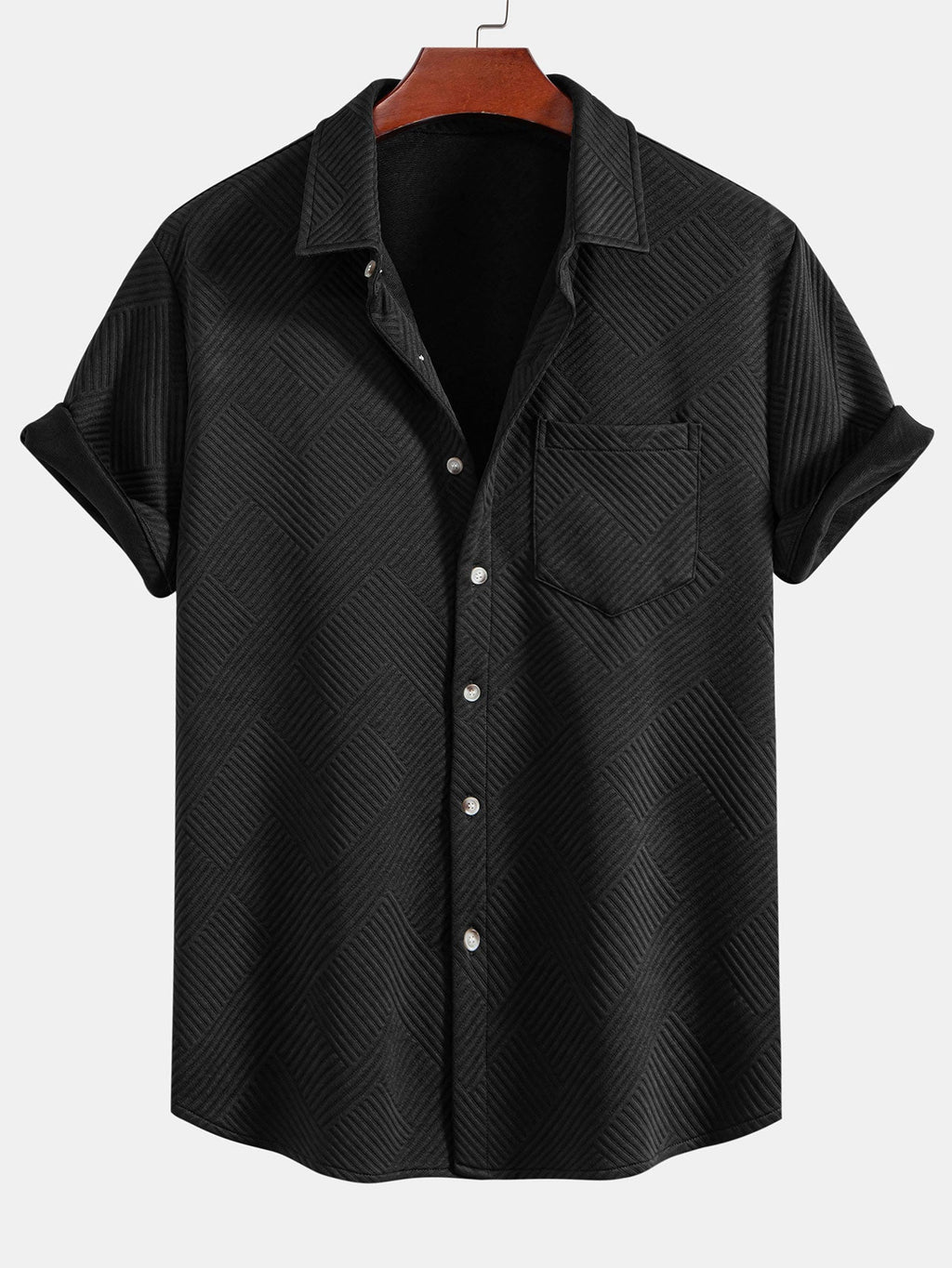 Camisa de jacquard a rayas con botones y pantalones cortos