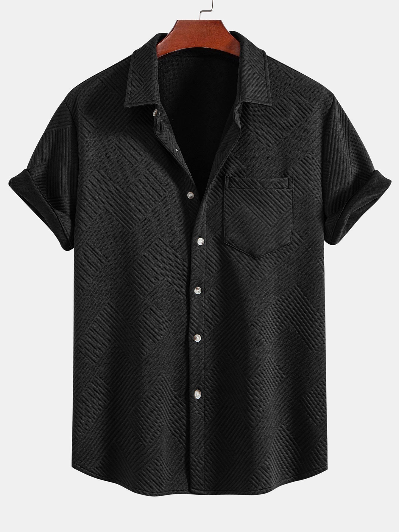Camisa de jacquard a rayas con botones y pantalones cortos