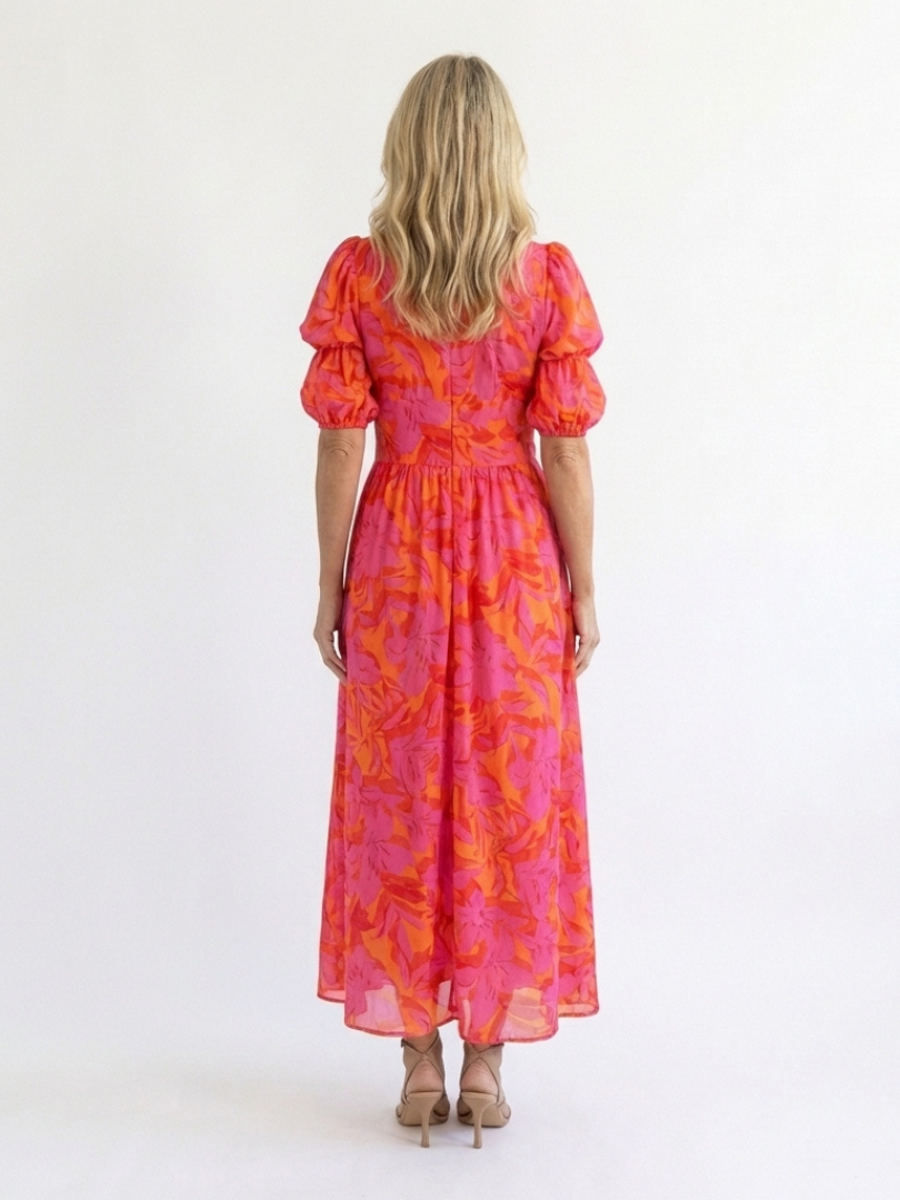 Adalyn | Vestido Midi Floral con Mangas Abullonadas
