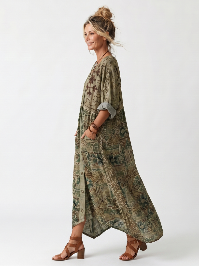 Aleta | Vestido Midi Oversize con Botones y Bolsillos