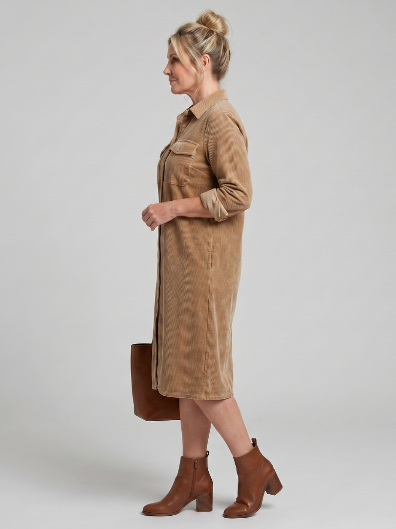 Annabel | Vestido Midi Acanalado con Botonadura