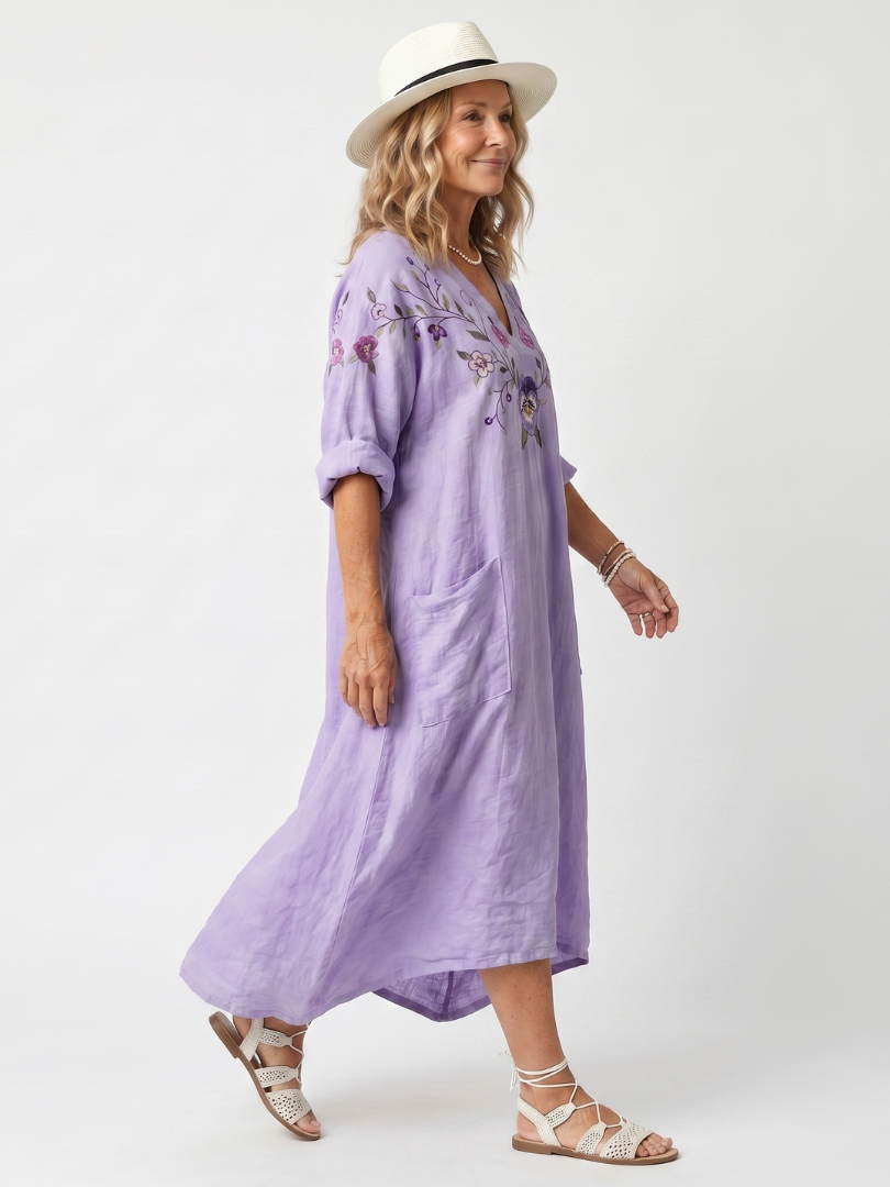 Tavi | Vestido Midi Oversize Floral con Bolsillos