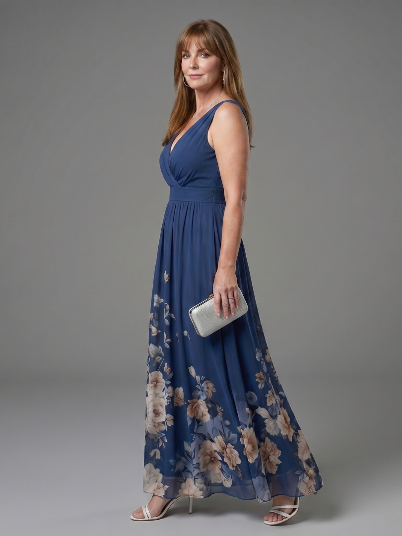Bethany | Vestido Maxi Sin Mangas con Bajo Floral