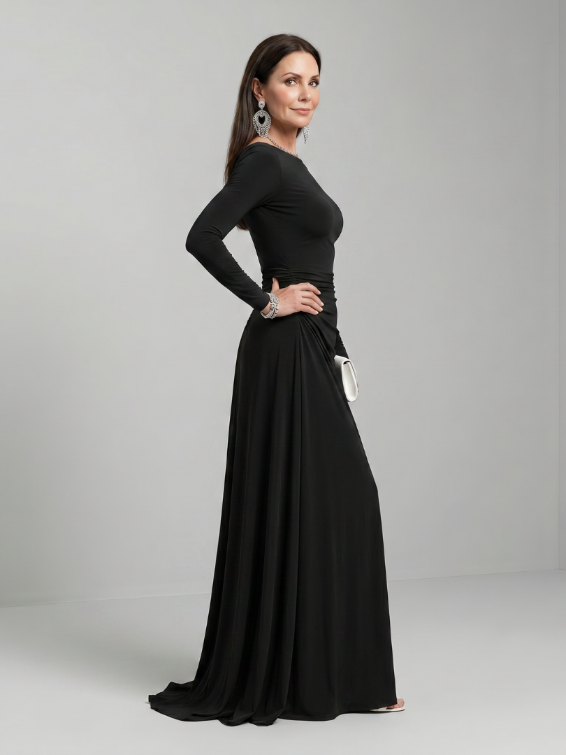 Yvonne | Vestido Maxi Drapeado con Cuello Barco