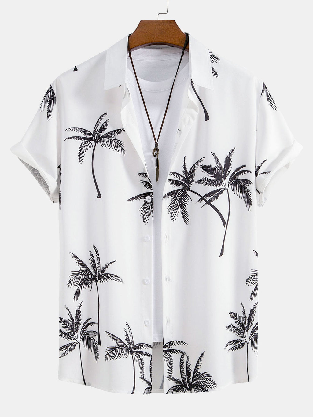 Camisa abotonada con estampado de palmeras y bañador corto