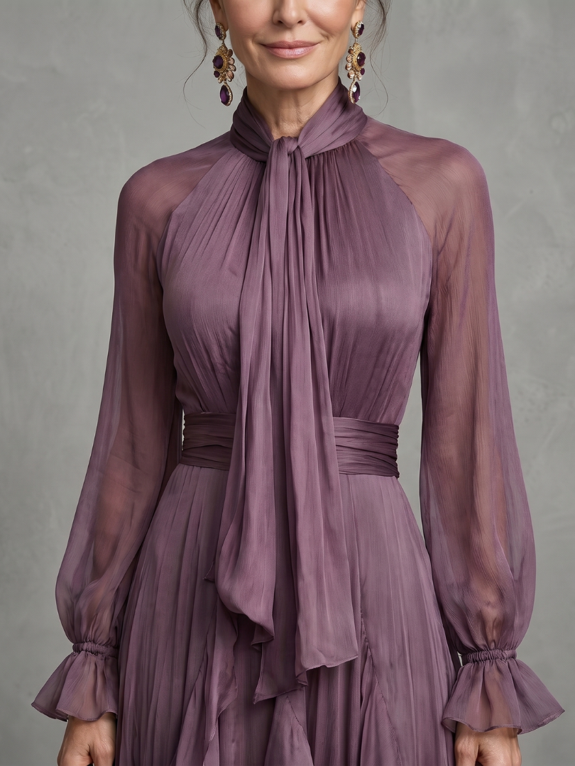 Kathleen | Vestido Maxi Escalonado con Cuello de Lazo