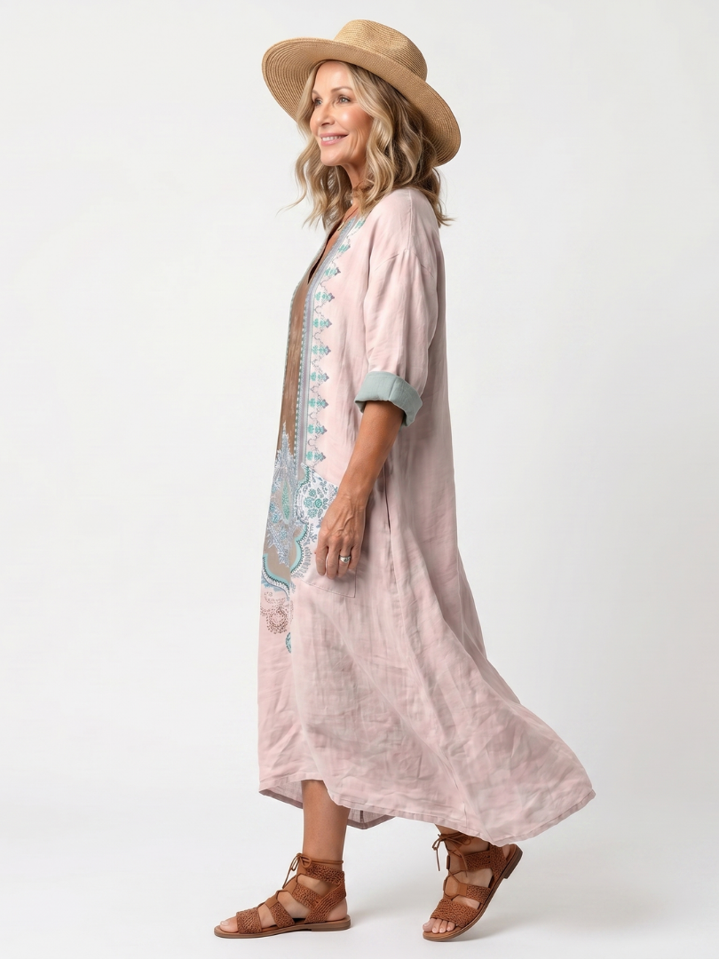 Kenza | Vestido Midi Relajado con Paneles de Diseño y Bolsillos