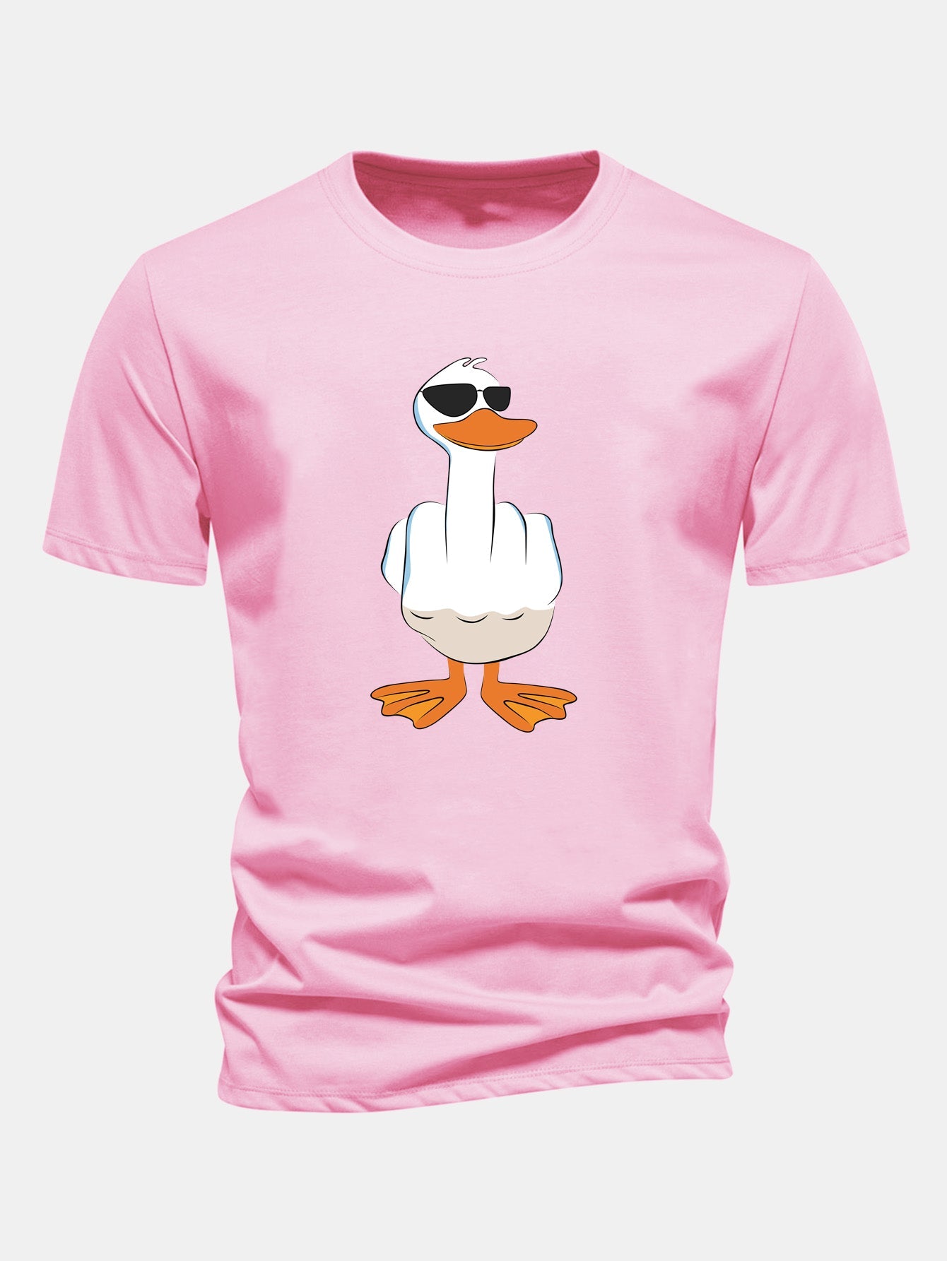 Regular Fit Funny Middle Finger Duck Print Cotton T-Shirt