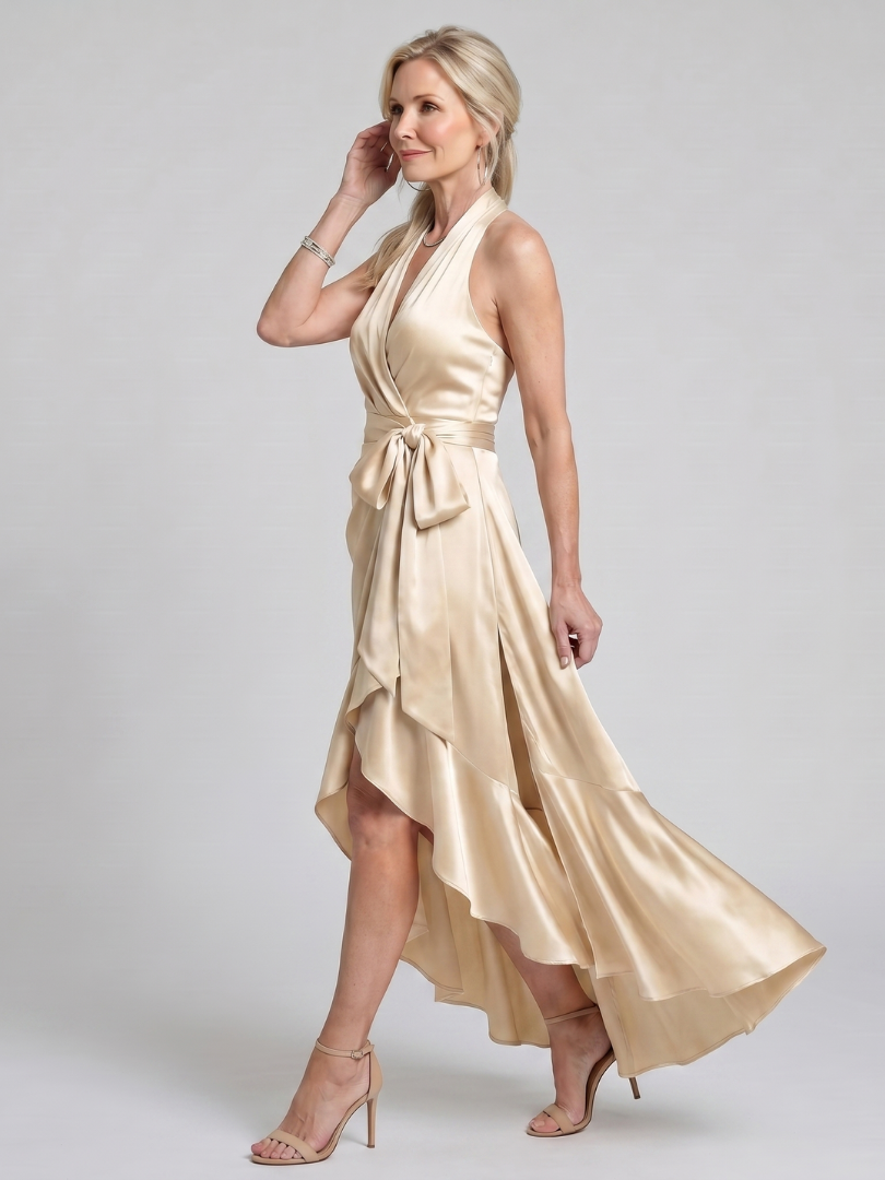 Gloria | Vestido de Noche Fluido Halter Cruzado