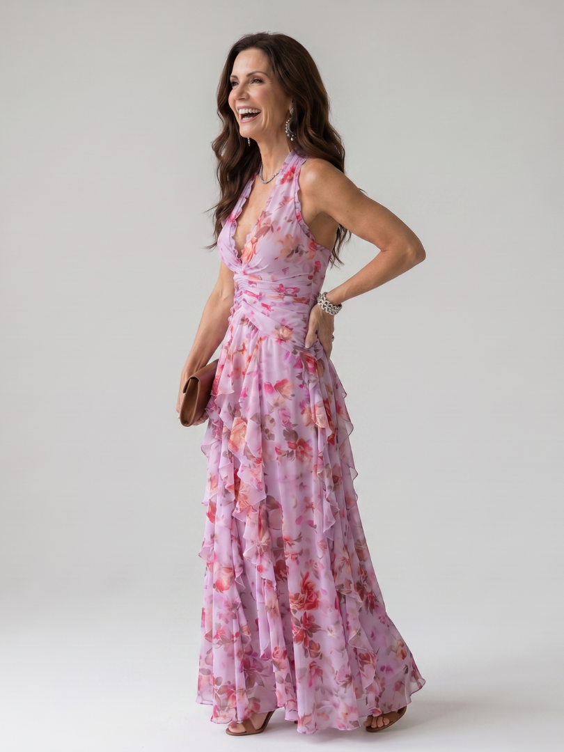 Sage | Vestido Maxi Floral con Cuello Halter
