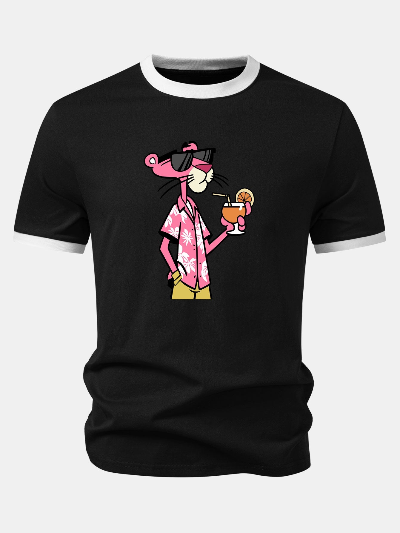 Vacation Pink Panther Print Contrast Ringer T-Shirt
