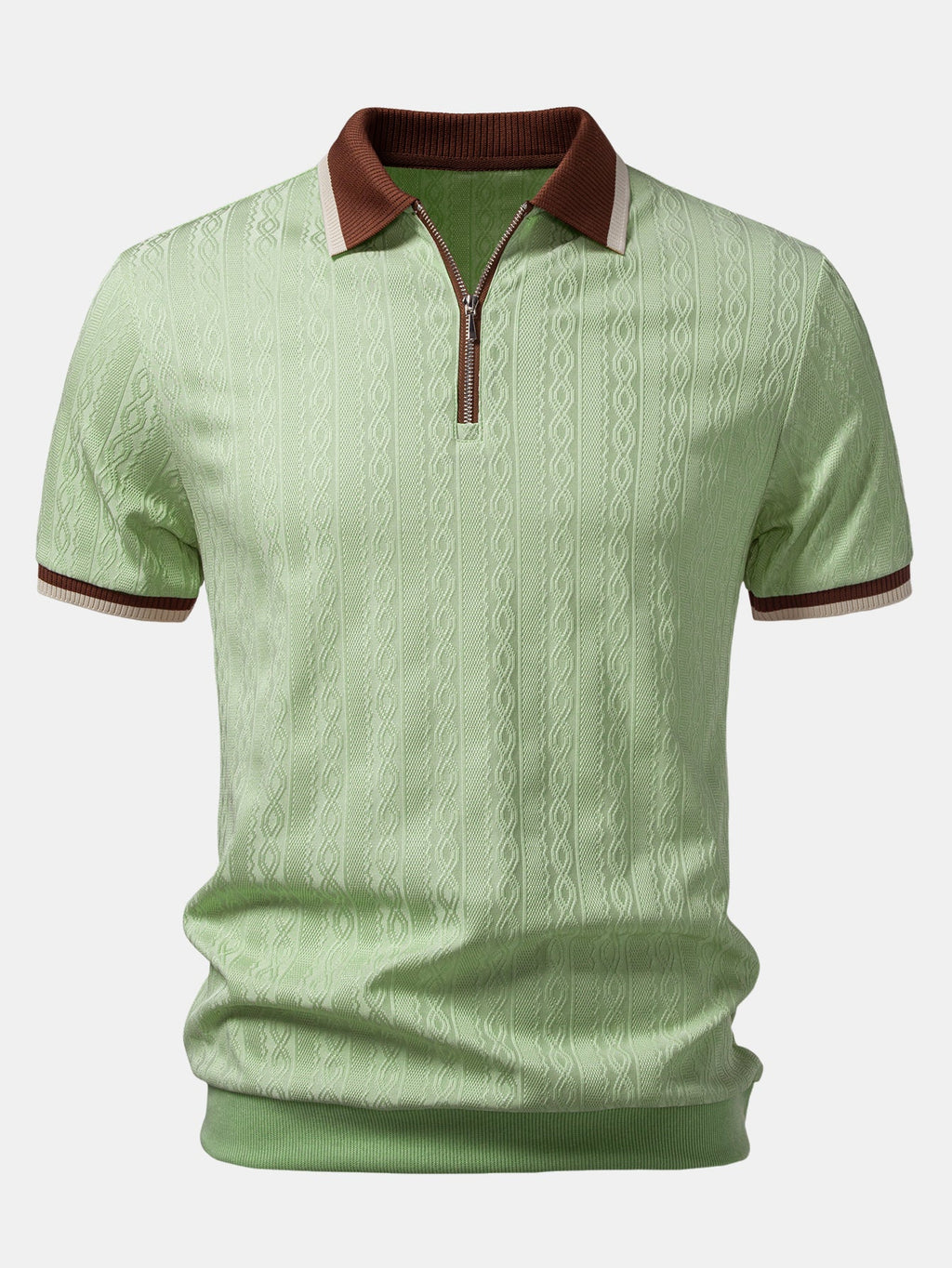 Polo de punto con cremallera texturizada y ribetes en contraste, y pantalones de corte recto con cintura elástica