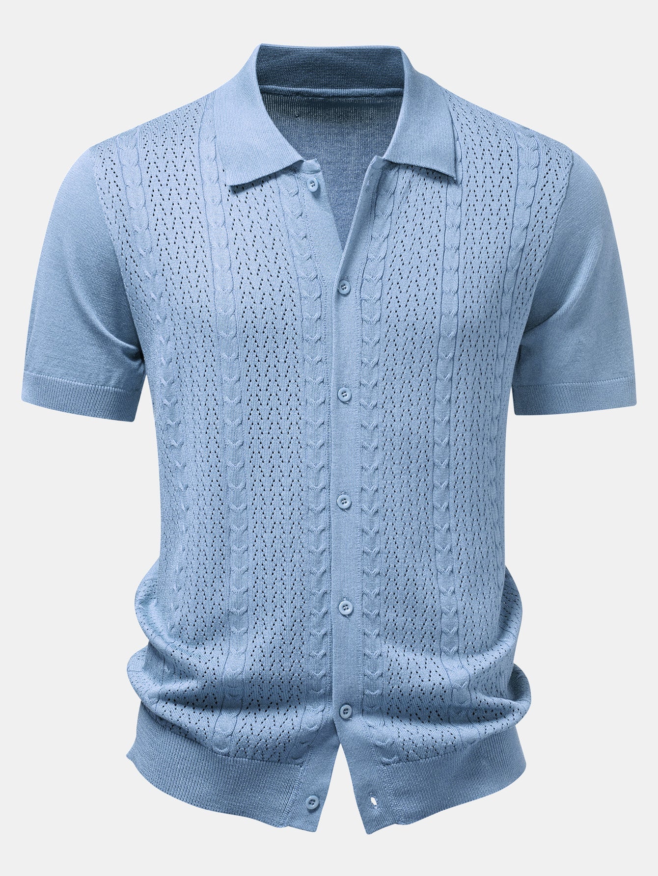 Camisa de punto con botones y diseño jacquard retorcido y pantalones cortos de 5" con cordón y textura arrugada