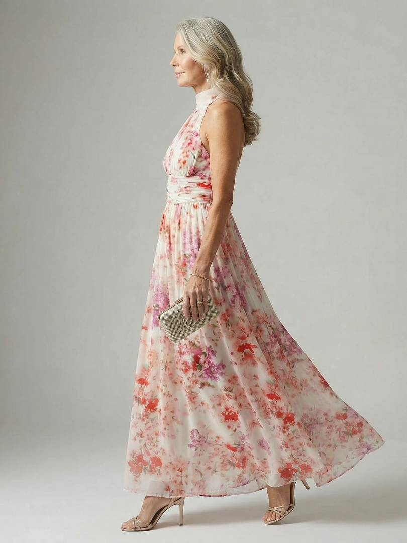 Caroline | Vestido Maxi Floral con Cuello Halter