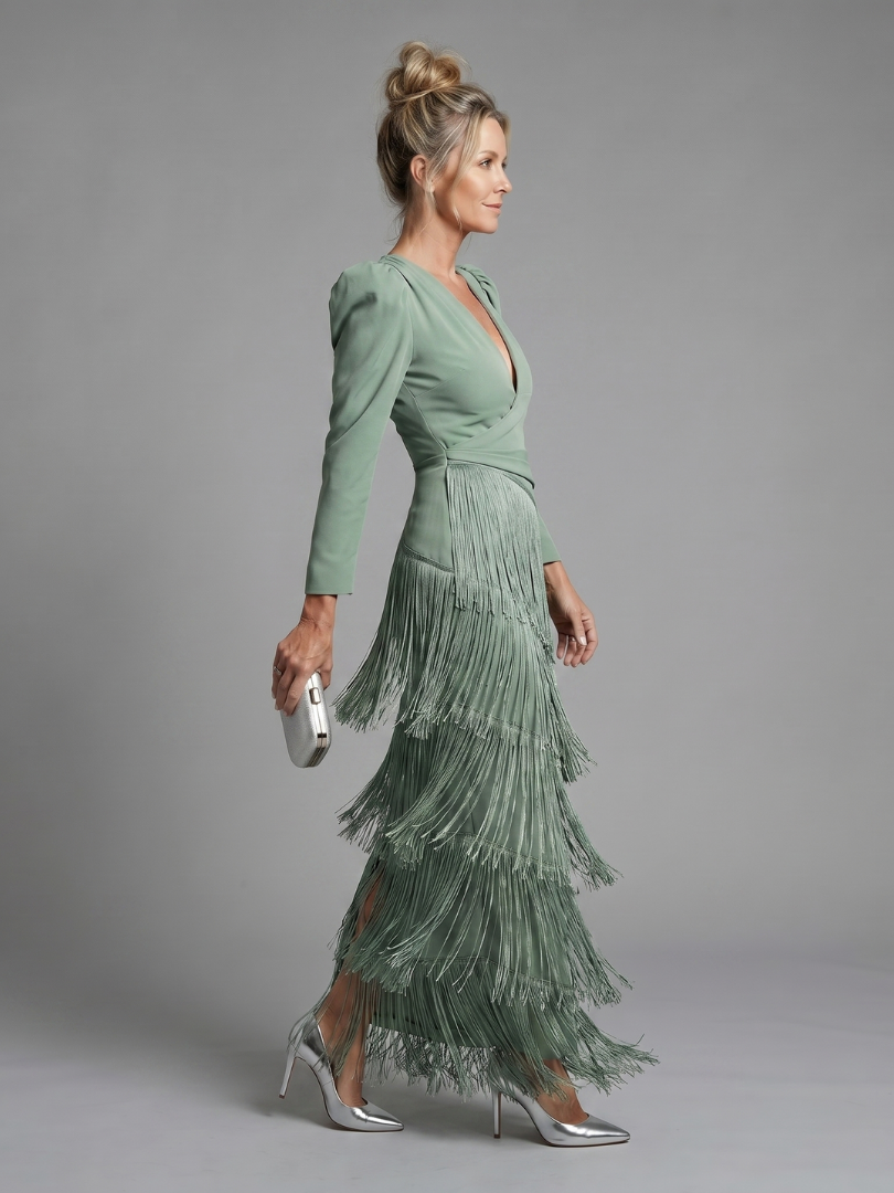 Elisabeth | Vestido Midi con Manga Larga y Flecos