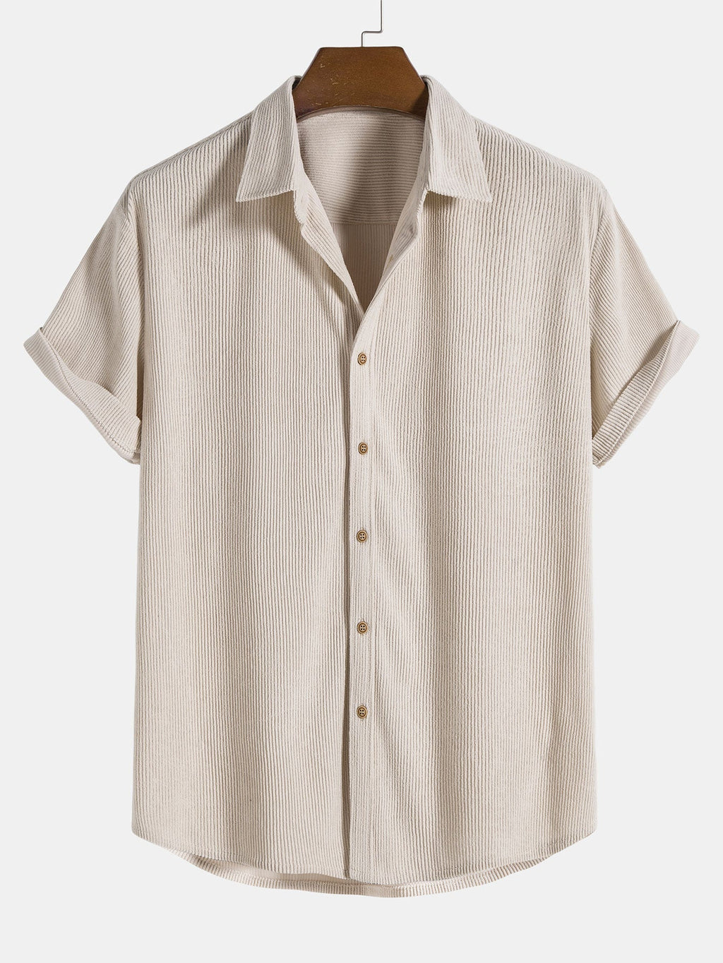 Camisa de pana de manga corta con botones y pantalones de pana de corte recto