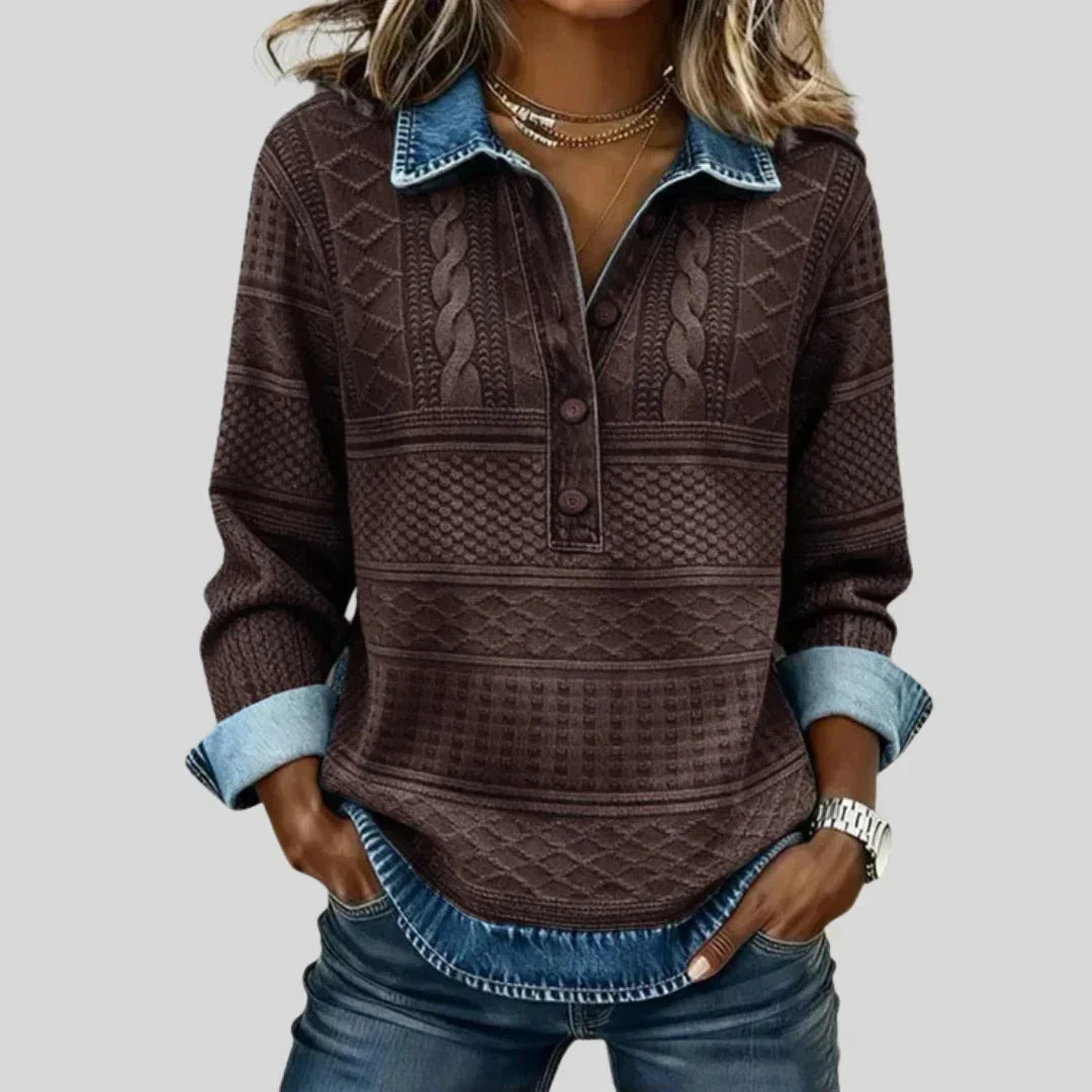 Azalea - Jersey Vintage de Punto Trenzado con Cuello