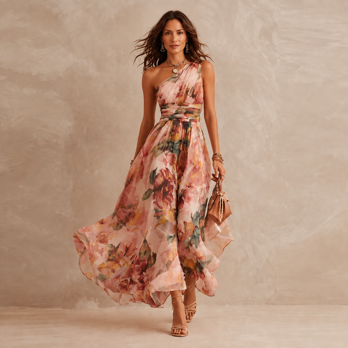 Celeste | Maxivestido Floral de Un Hombro