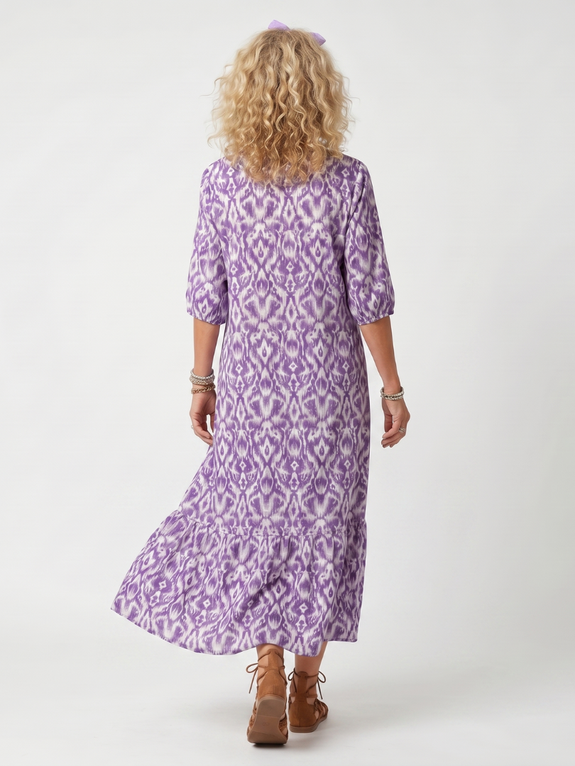 Penelope | Vestido Midi Estampado con Lazos de Borlas