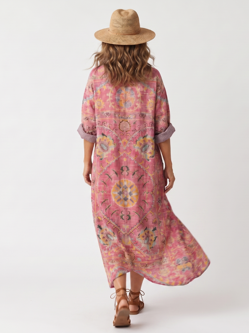 Tilda | Vestido Midi Relajado con Estampado Abstracto y Bolsillos