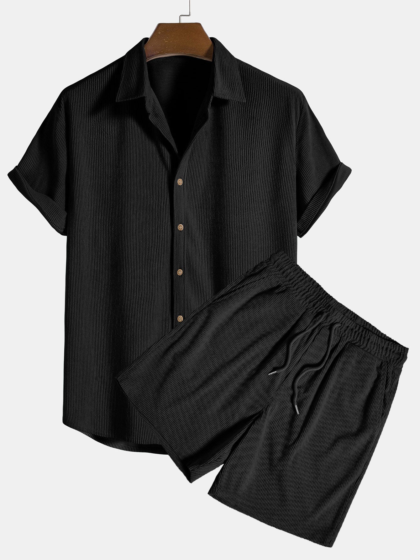 Camisa de pana de manga corta con botones y pantalones corto
