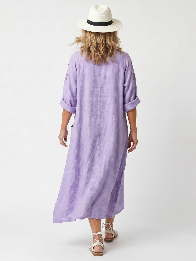 Tavi | Vestido Midi Oversize Floral con Bolsillos