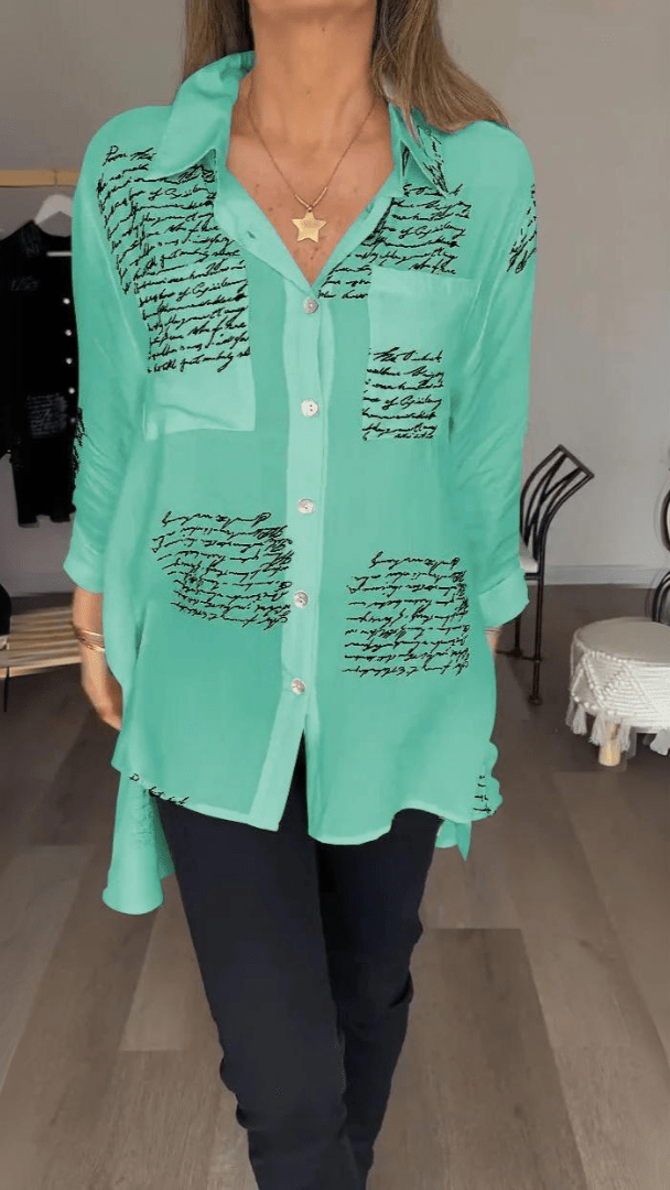 Sabine | Camisa Relajada con Estampado de Escritura