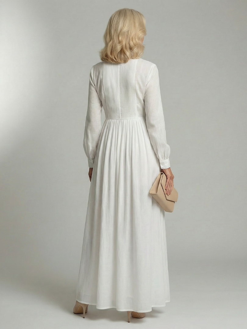 Aurora | Vestido Maxi Plisado con Botonadura Frontal