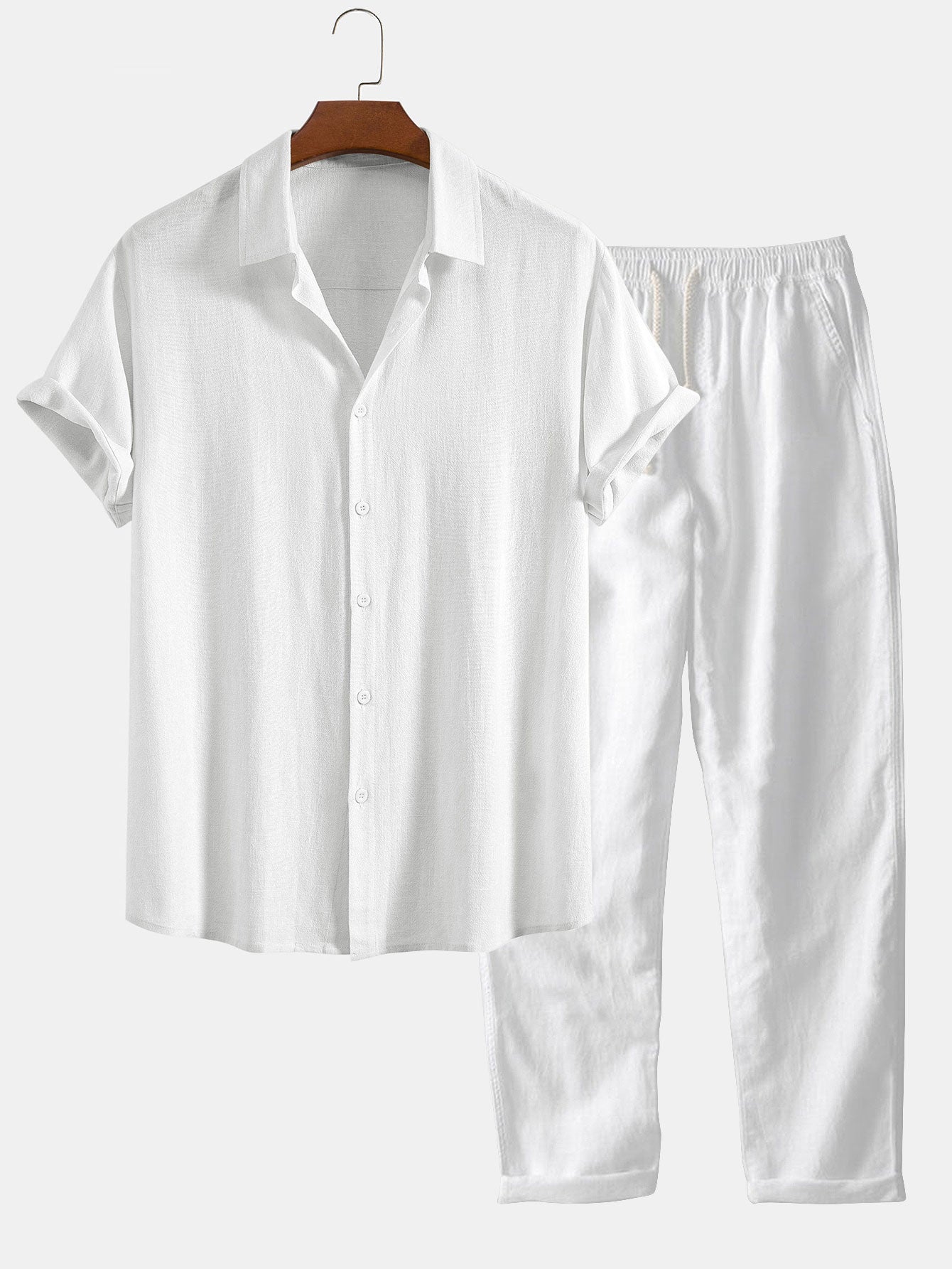 Camisa abotonada de mezcla de lino y rayón y pantalones rectos de lino
