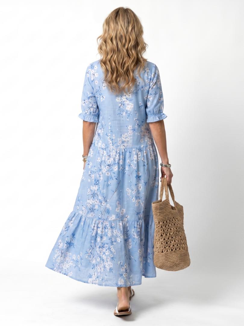 Alora | Vestido Midi con Estampado Floral y Lazos de Borlas