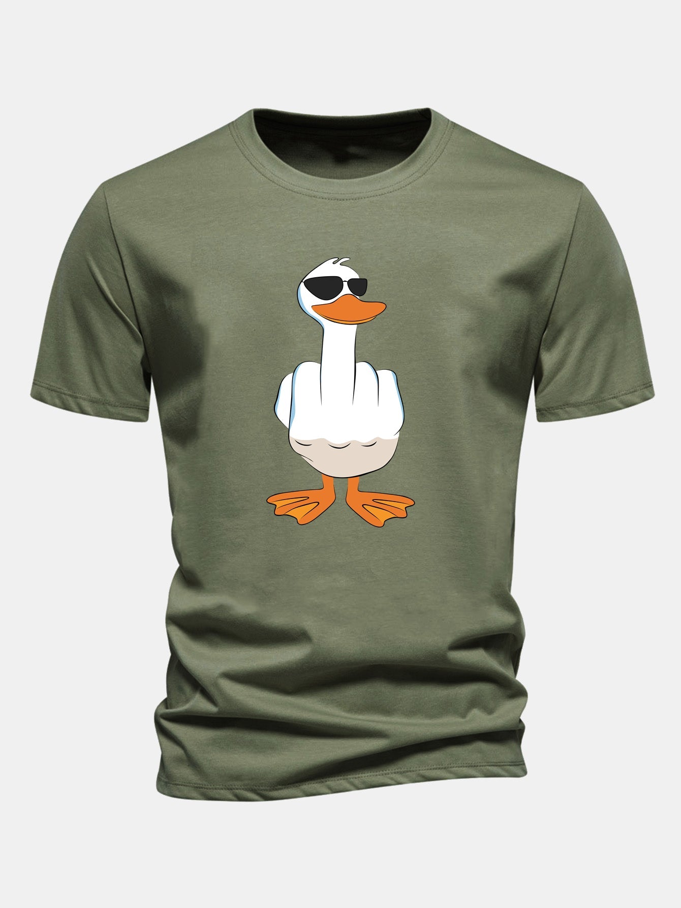 Regular Fit Funny Middle Finger Duck Print Cotton T-Shirt