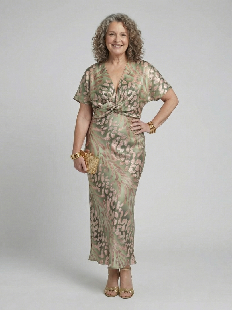 Rhea | Vestido Midi con Estampado Abstracto y Cintura Cruzada