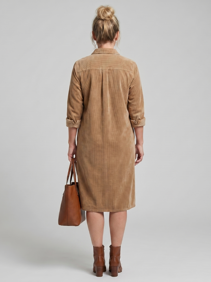 Annabel | Vestido Midi Acanalado con Botonadura