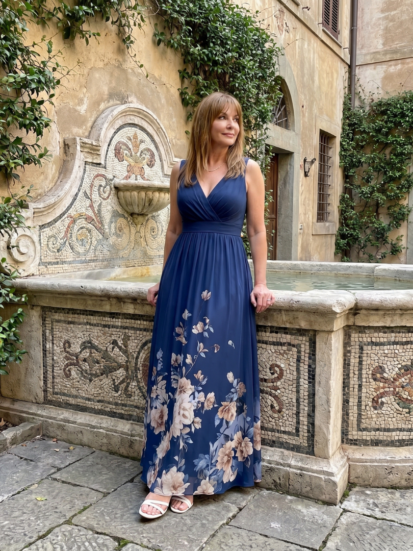 Bethany | Vestido Maxi Sin Mangas con Bajo Floral