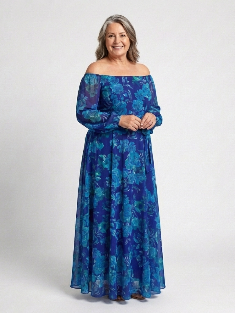 Pauline | Vestido Maxi Floral con Hombros Descubiertos