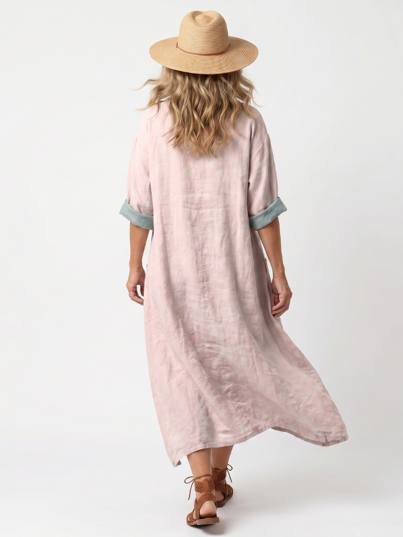 Kenza | Vestido Midi Relajado con Paneles de Diseño y Bolsillos