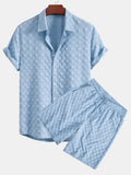 Camisa abotonada con estampado de ajedrez en jacquard y pantalones cortos con cordón