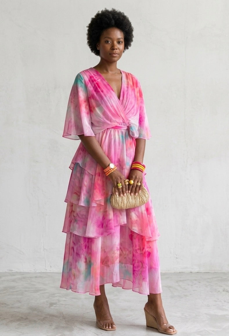 Cara | Vestido Escalonado con Mangas Mariposa