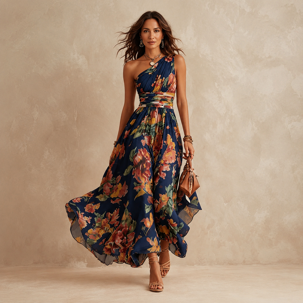 Celeste | Maxivestido Floral de Un Hombro