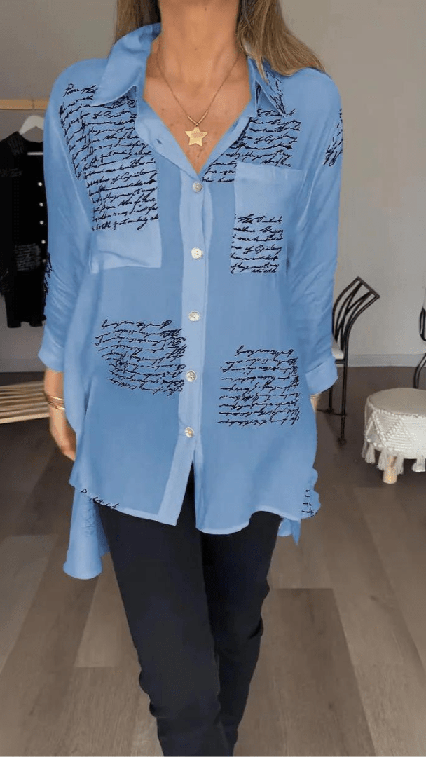 Sabine | Camisa Relajada con Estampado de Escritura