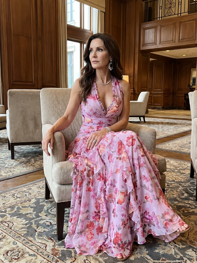 Sage | Vestido Maxi Floral con Cuello Halter