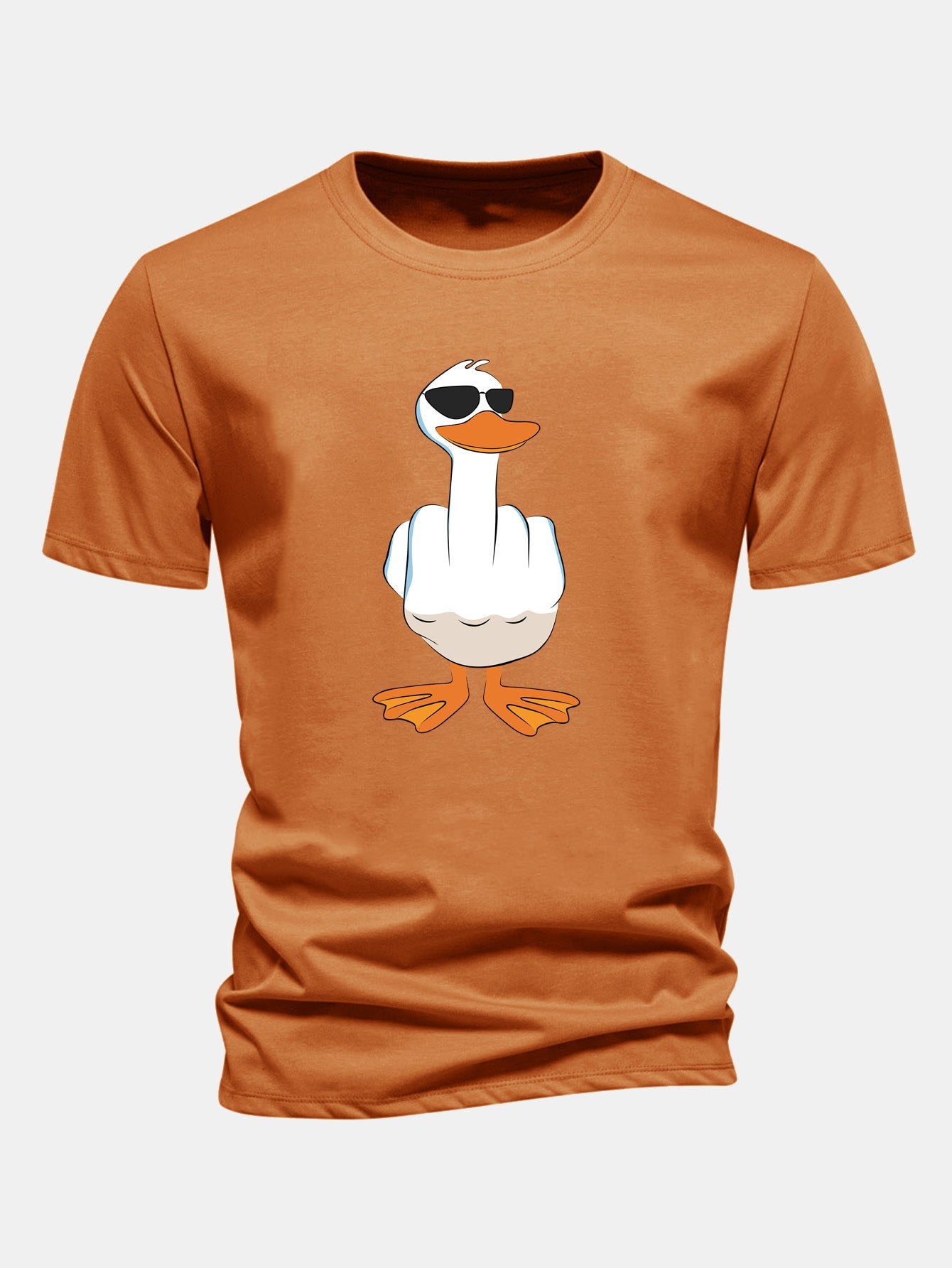 Regular Fit Funny Middle Finger Duck Print Cotton T-Shirt