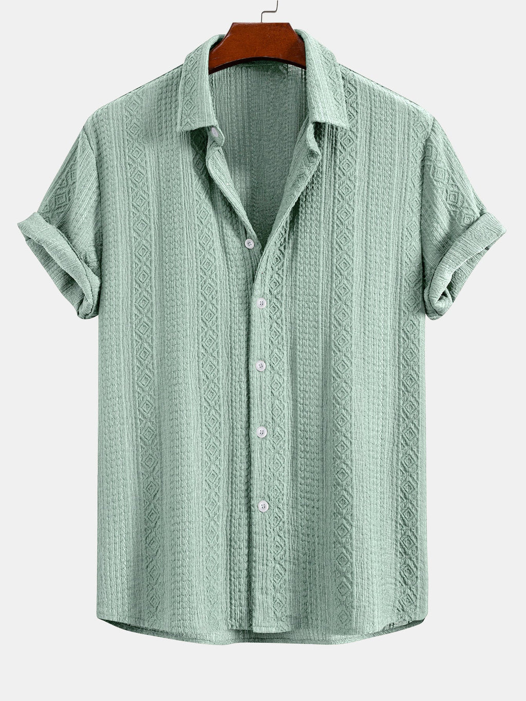 Conjunto de camisa de botones con estampado jacquard geométrico y pantalones cortos con cordón de 8"
