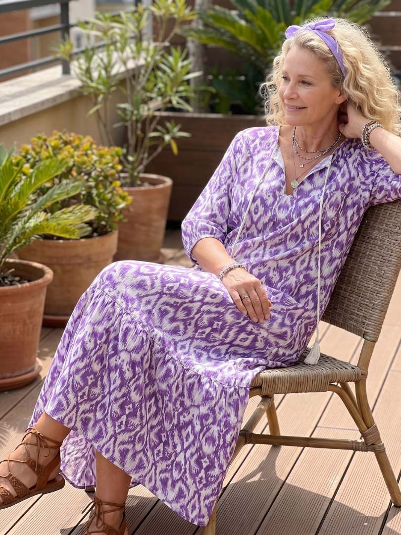 Penelope | Vestido Midi Estampado con Lazos de Borlas